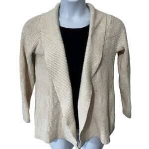 L.L. Bean Ivory Cotton Shaker Stitch Open Cardigan Sweater - Large